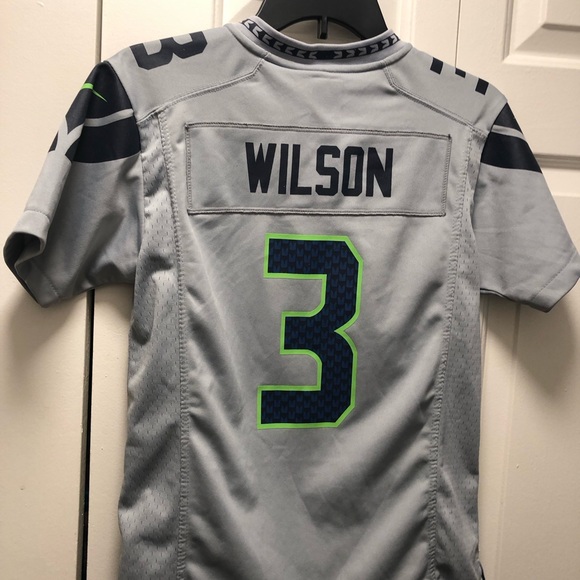 Nike On Field NFL Seattle Seahawks #3 Wilson Youth Boy's Gray Football Jersey - Picture 2 of 15
